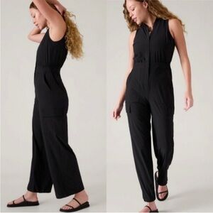 Athleta Black Wide-Leg Jumpsuit with Fitted Bodice
